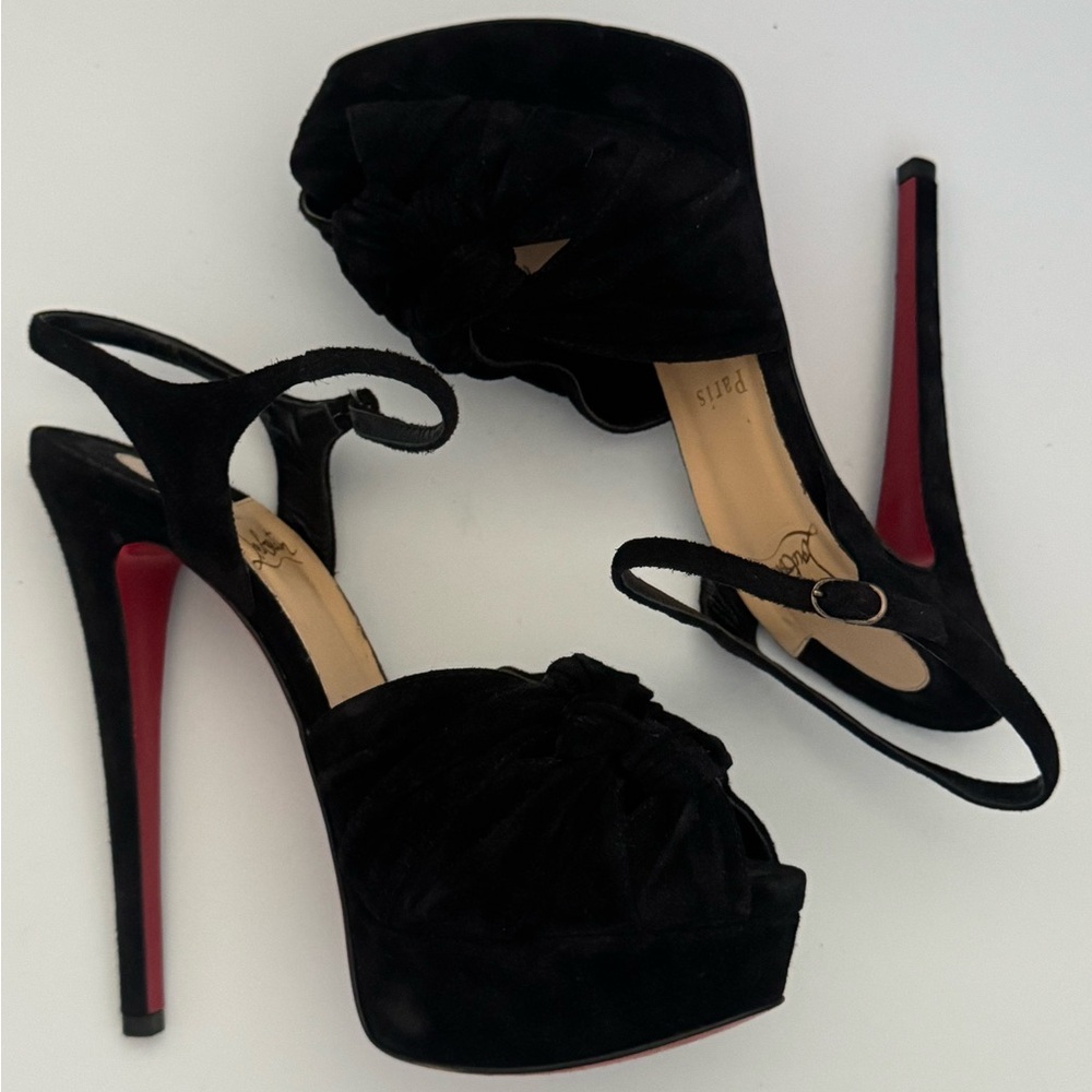 Sexy Black Louboutin Suede Knotted Platform Stiletto